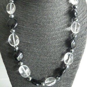 STATEMENT  STERLING SILVER, BLACK ONYX 7 CRYSTAL BEADED DESIGNER NECKLACE
